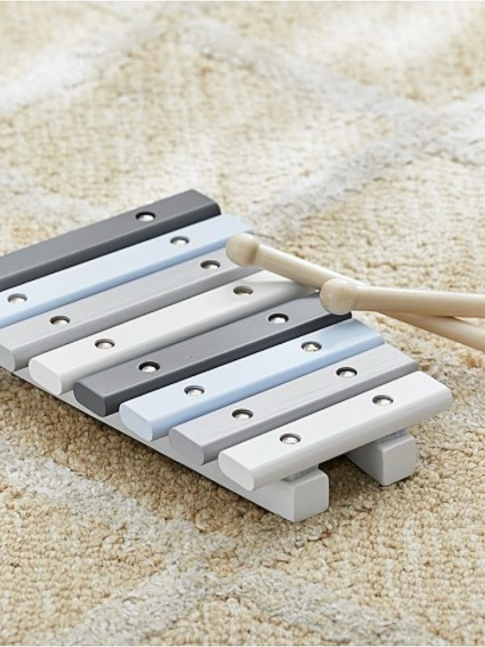 Pottery Barn Kids Blue, Gray & White Wooden Xylophone Toy Old Style New In Box